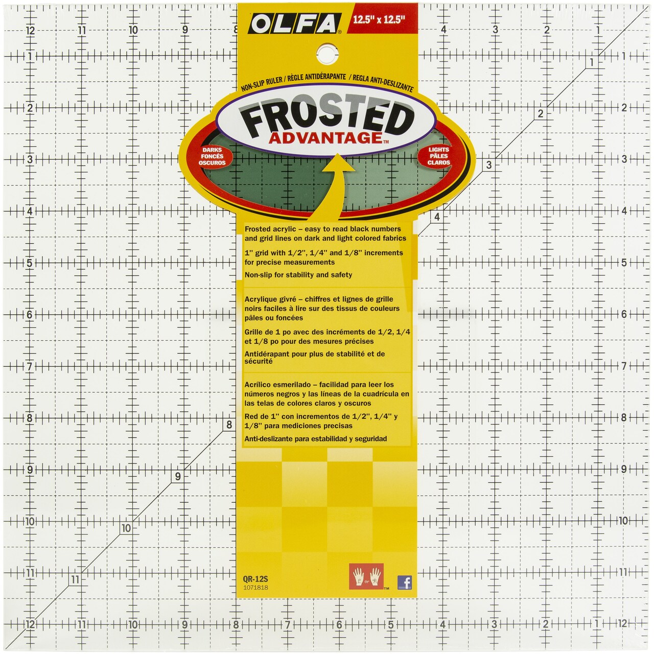 OLFA Frosted Advantage Non-Slip Ruler "The Standard"-12-1/2"X12-1/2"